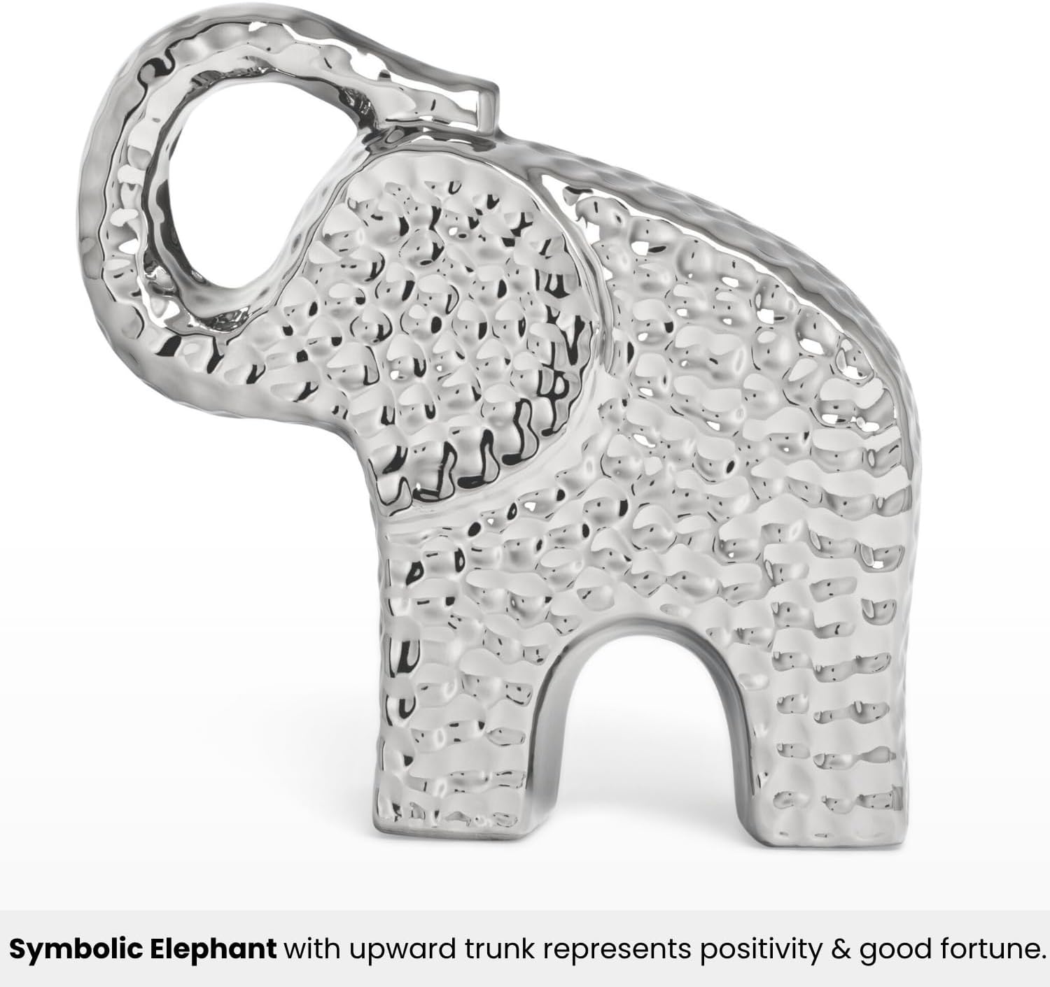 Chrome Ceramic Elephant Figurine / 6.5 Inch / Silver