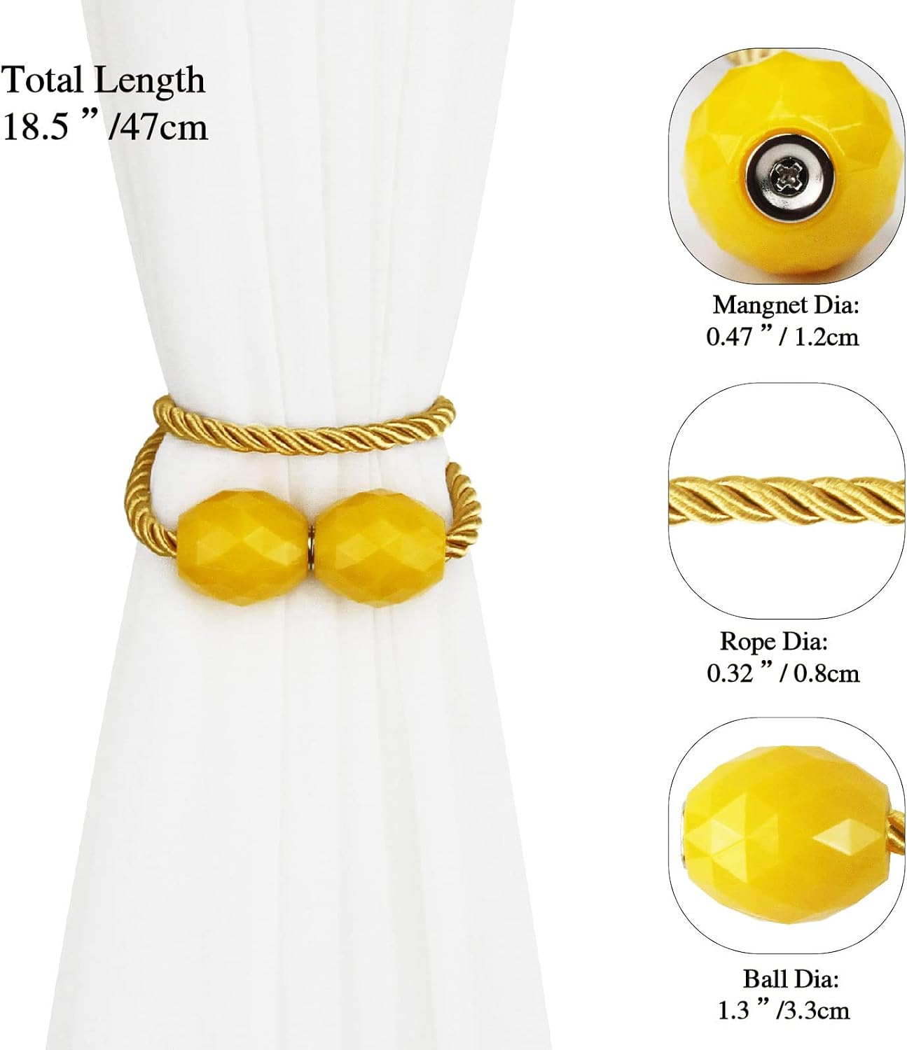 Strong Magnetic Curtain Tiebacks Decorative Rope Tie Backs Holdbacks Porlau | 6 Pack Yellow Outdoor Curtain Rope