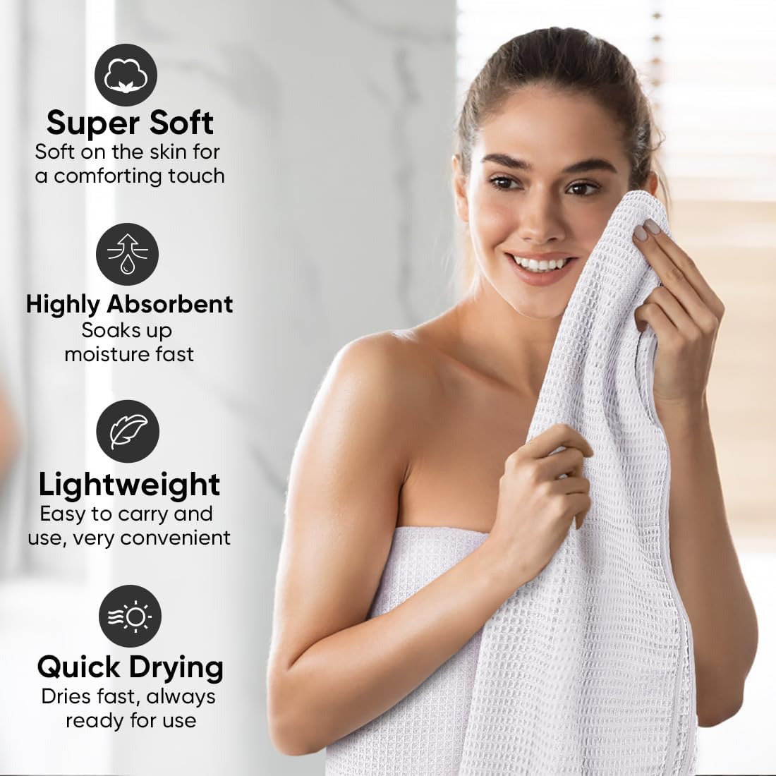 HOMEXCEL White Waffle Bath Towels Set of 4 Pack, Waffle Towels for Bathroom | 400GSM Microfiber Waffle Bathroom Towel