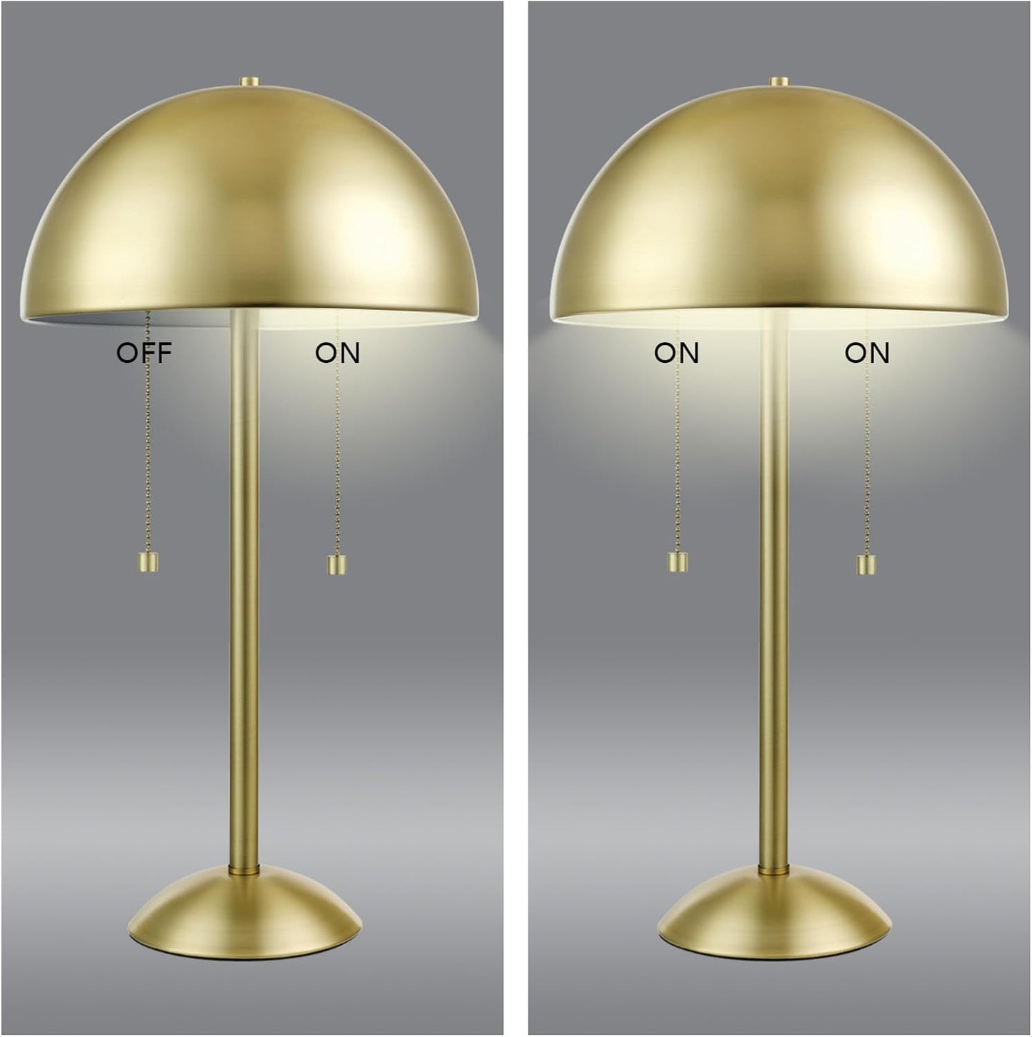 Novogratz x Globe 21" 2-Light Matte Brass Table Lamp | 2-Light Gold Dome Shade, Double Pull Chain, Mid-Century Modern