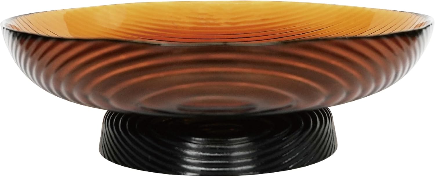12" Ribbed Pedestal Decorative Bowl / Amber