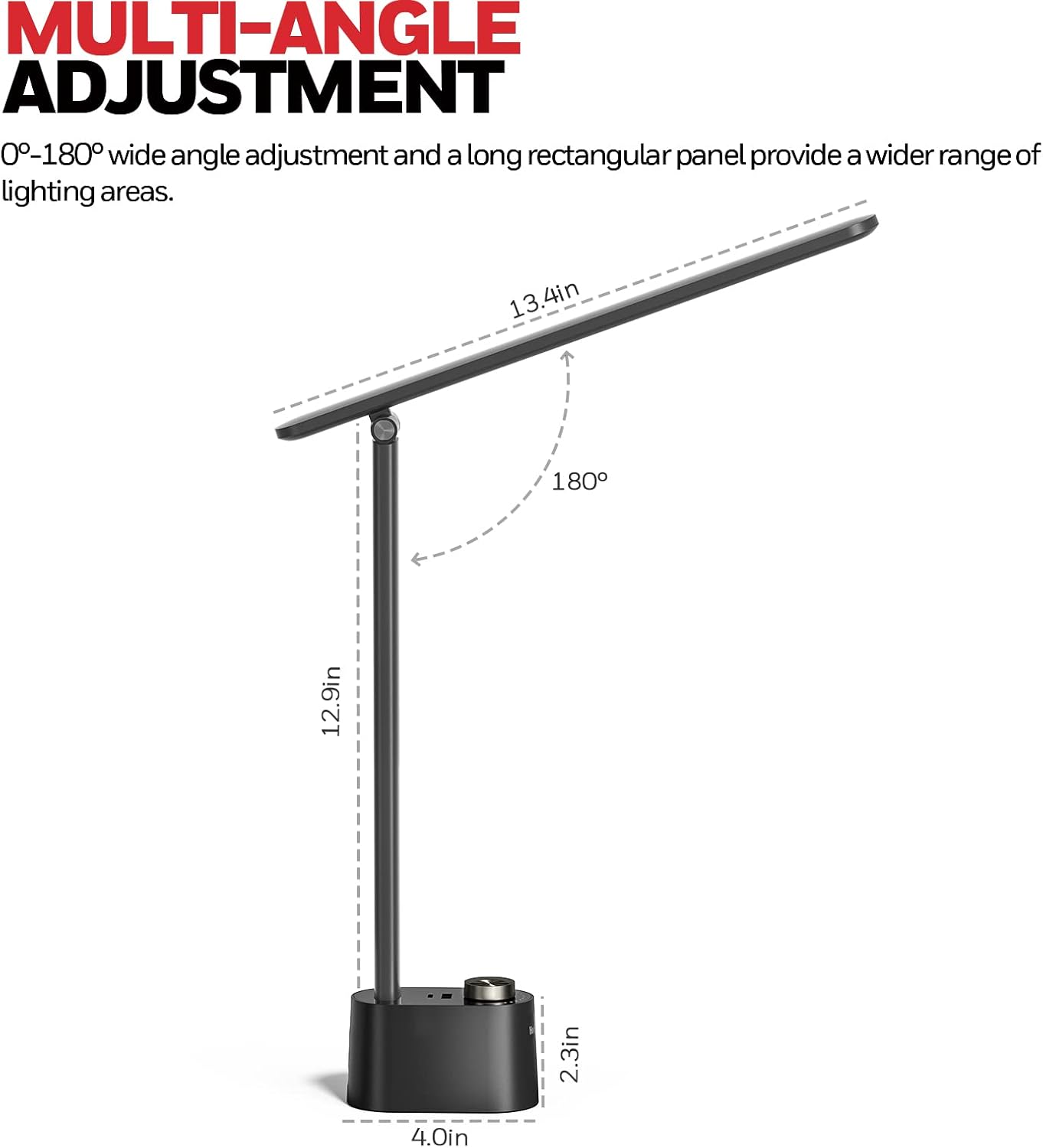 Honeywell HWT-H01 LED Desk Lamp, Foldable & Stepless Dimmable, Black | Sunturalux Eye-Caring Desk Light with Charging