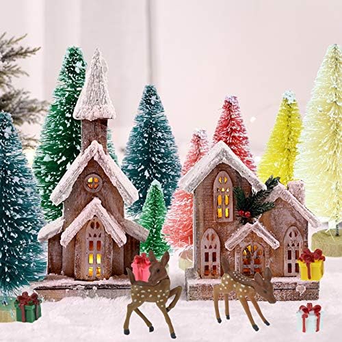 Yookat 51Pcs Mini Pine Trees Bottle Brush Trees Deer Boxes