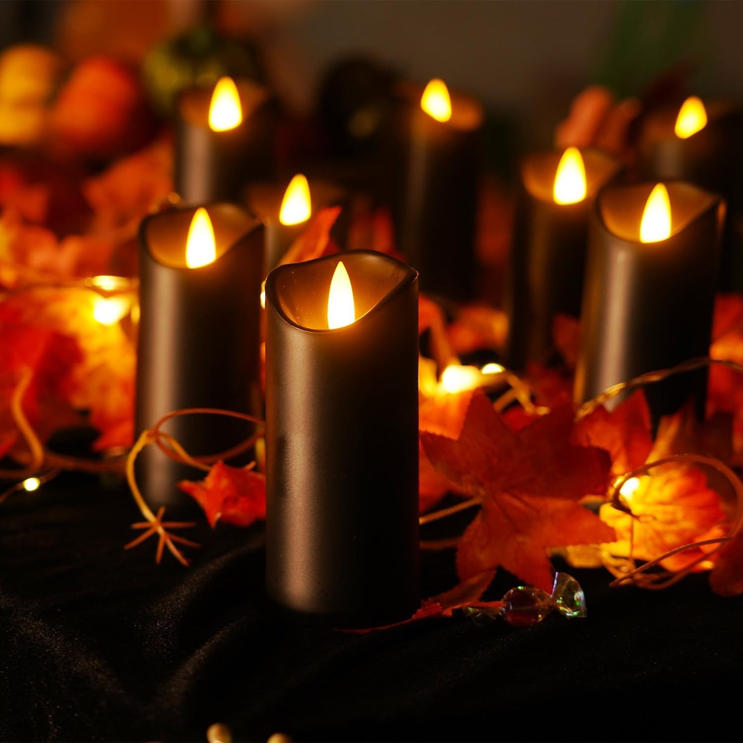 Homemory Black Flameless Candles, Halloween Candles, Battery Operated Candles, LED Pillar Candles with Remote Control