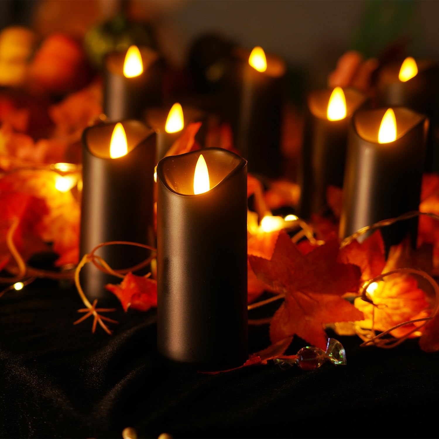 Homemory Black Flameless Candles, Halloween Candles, Battery Operated Candles, LED Pillar Candles with Remote Control
