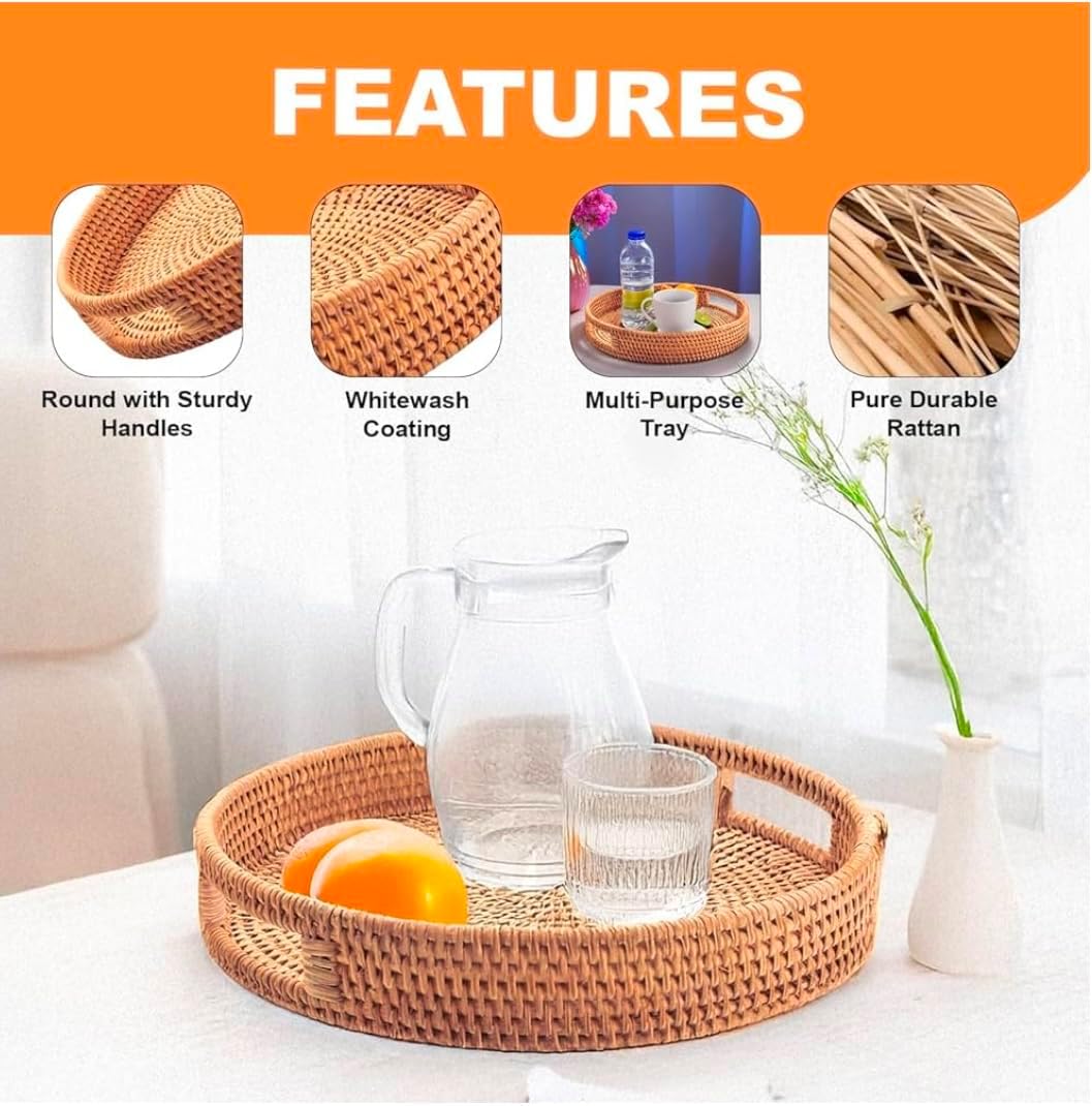 Round Rattan Serving Tray / Brown