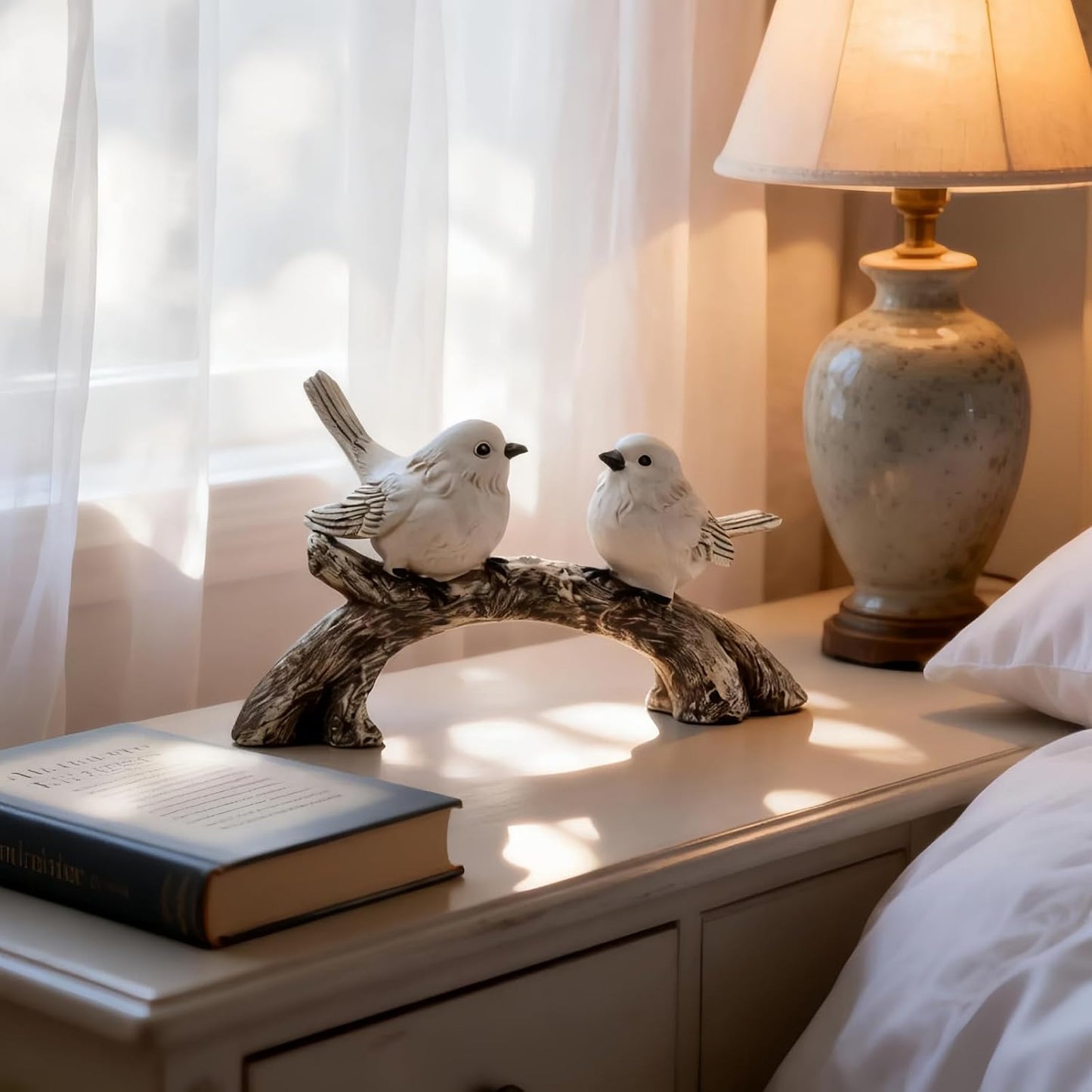 Handcrafted Couple Bird Statue / White