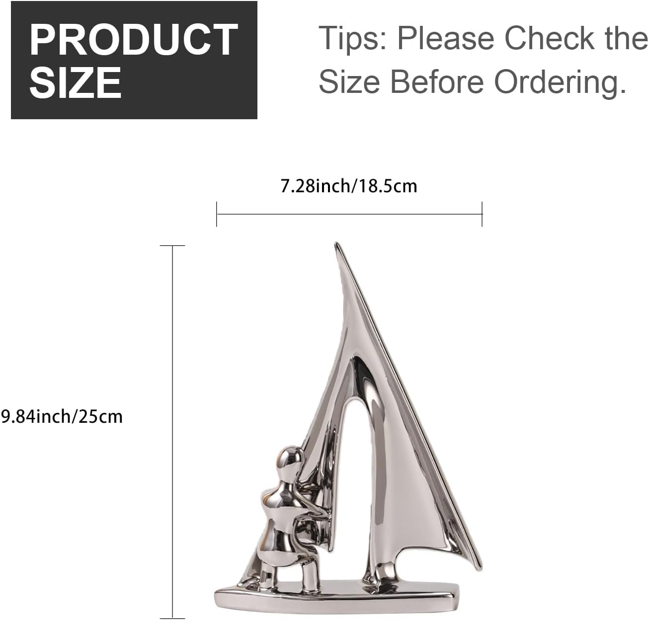 Ceramic Statue Home Decor Abstract Sailing Boat Sculpture Modern Aesthetic Decorative / Silver