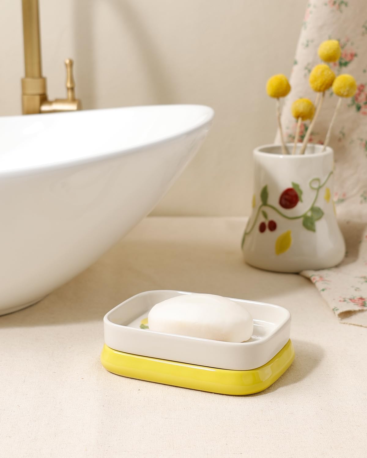 Handpainted Farmhouse Self Draining Soap Holder / Yellow