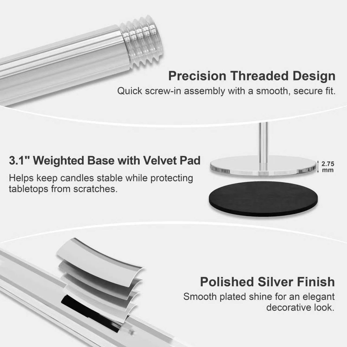 zeochyni Silver Candlestick Holders Set of 24 for Wedding Party Decoe | Metal Taper Candle Holders Bulks in 3 Heights