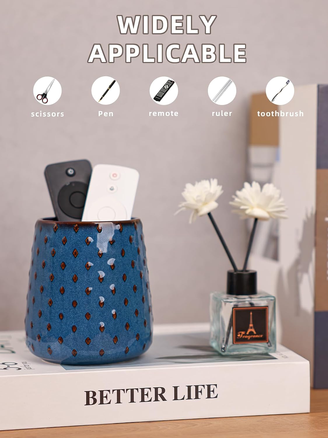 Ceramic TV Remote Control Holder / Blue
