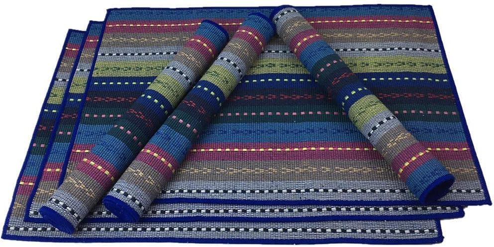 WAZAIGUR Hand Woven Cotton Placemats Set of 6, Blue | Indoor/Outdoor, Fabric, Non Slip, Colorful Place Mats Braided