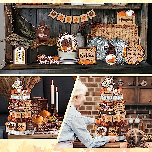 BBTO 15 Set Fall Tiered Tray Decor Rustic Farmhouse 3D Layered Wooden Signs
