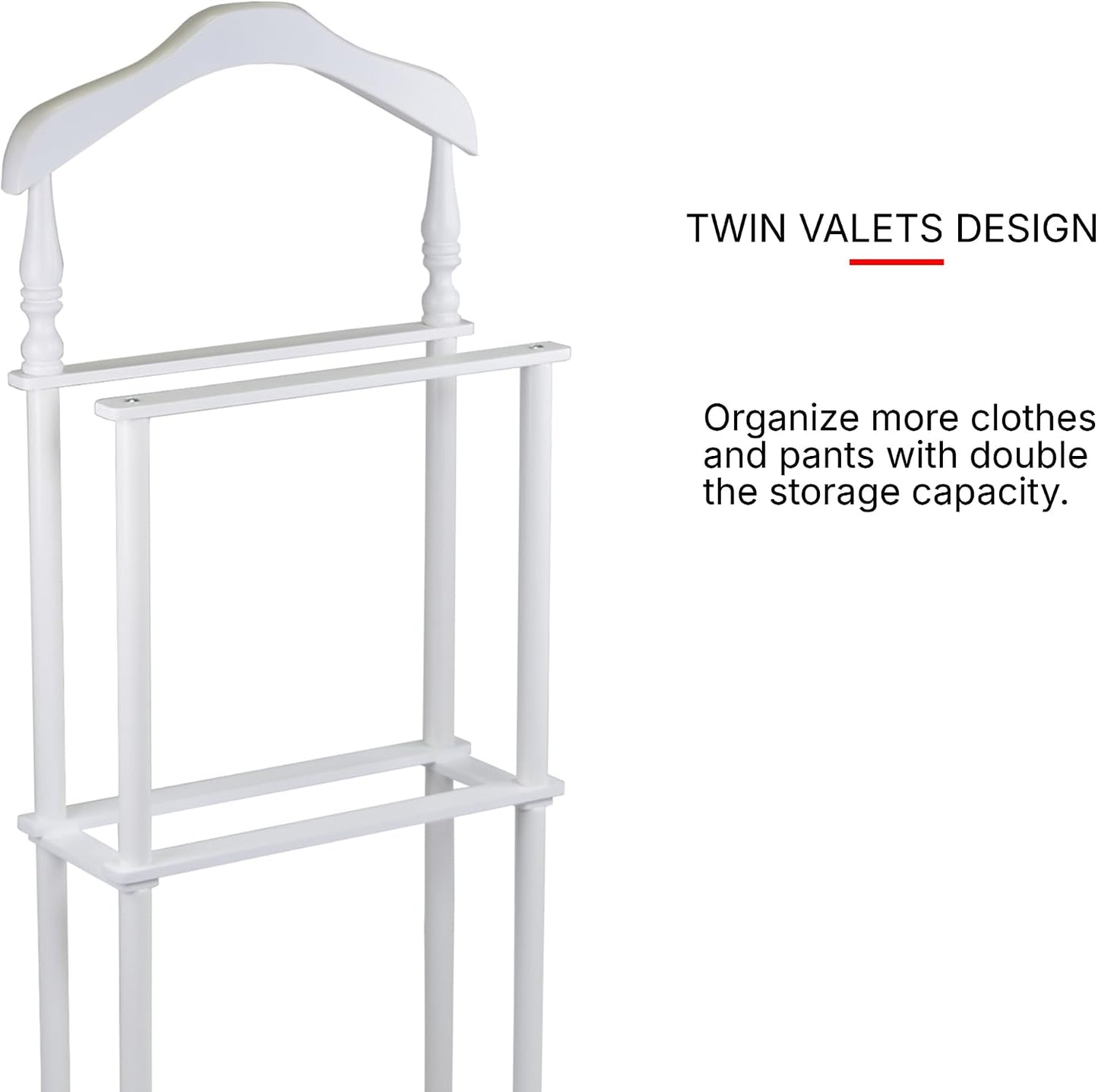 Proman Products Sakura Twin Valet with Wooden Hanger, Trouser Bar & Tie Bar, White