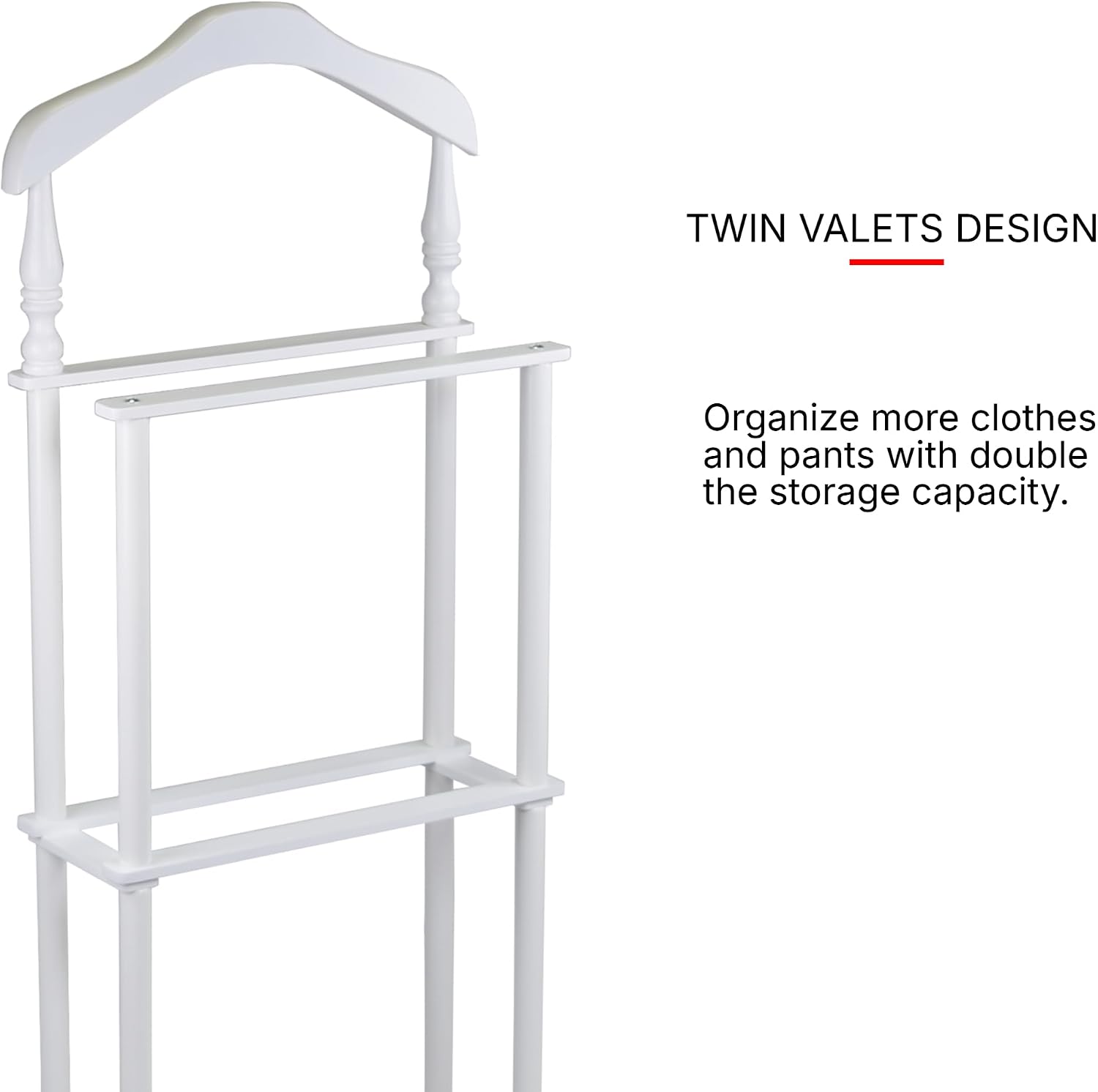 Proman Products Sakura Twin Valet with Wooden Hanger, Trouser Bar & Tie Bar, White