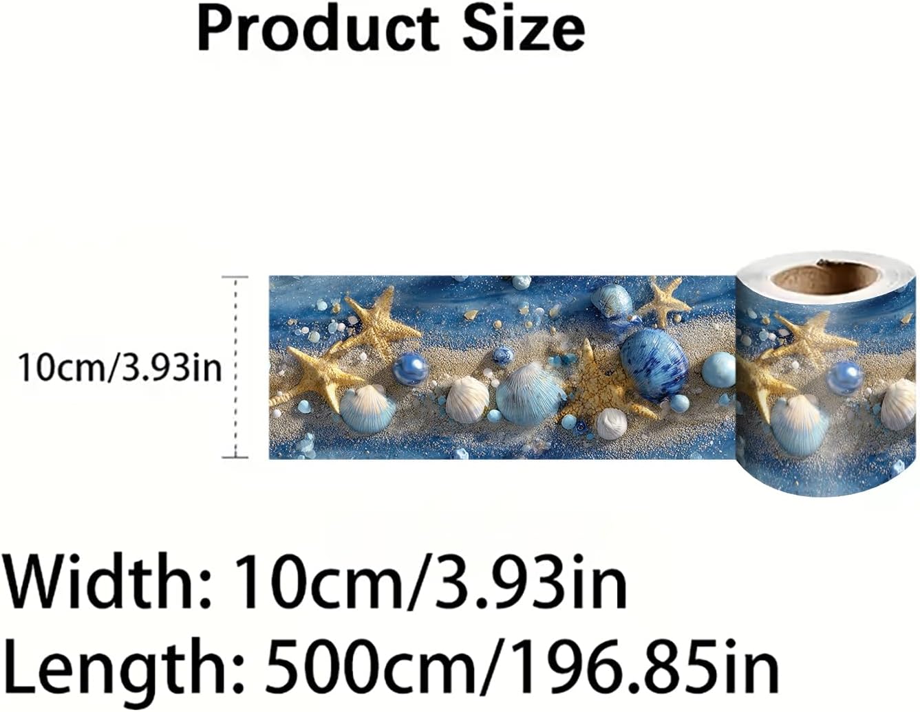 Wall Border Peel and Stick Coastal Beach Seashell Self Adhesive / Ocean Starfish / Blue / 196 x 4