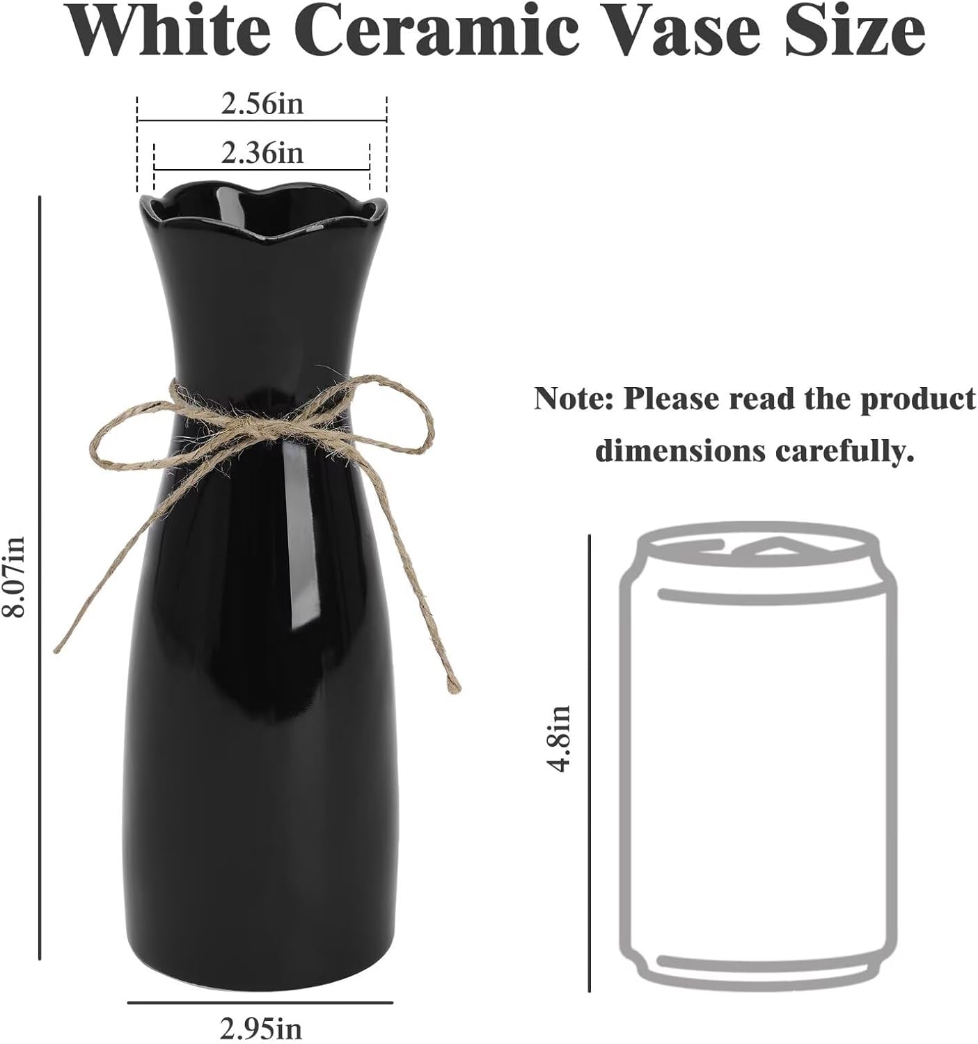 Small Vase Ceramic Jute Rope Simple Vases / Black / Medium