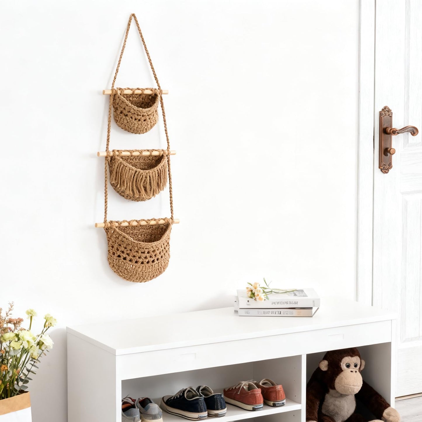 3 Tier Woven Wall Basket / Brown