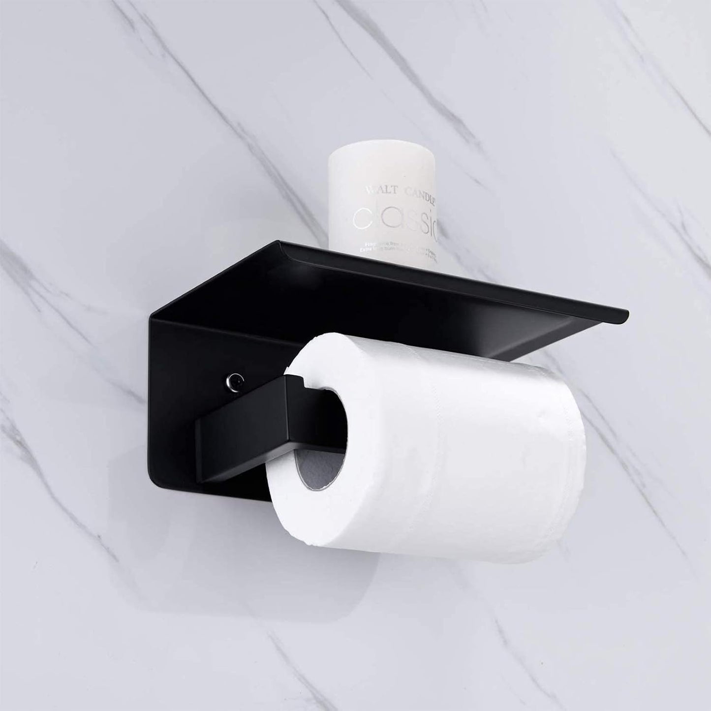 Nolimas Matte Black Toilet Paper Holder with Shelf, SUS304 Stainless Steel Bathroom Square, Modern Anti Rust Wall