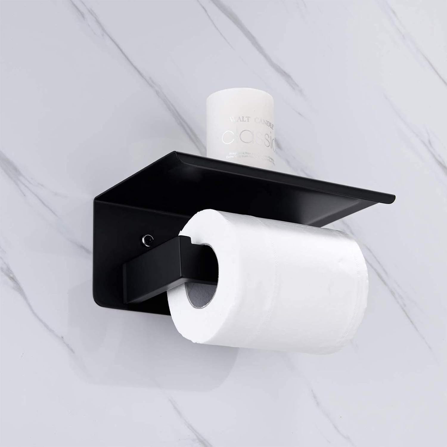 Nolimas Matte Black Toilet Paper Holder with Shelf, SUS304 Stainless Steel Bathroom Square, Modern Anti Rust Wall