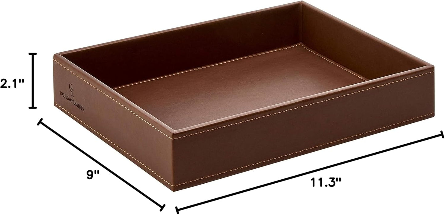 GALLAWAY Leather Valet Tray for Men - Nightstand Organizer EDC Tray for Wallet and Keys - Bedside Dresser Catch All