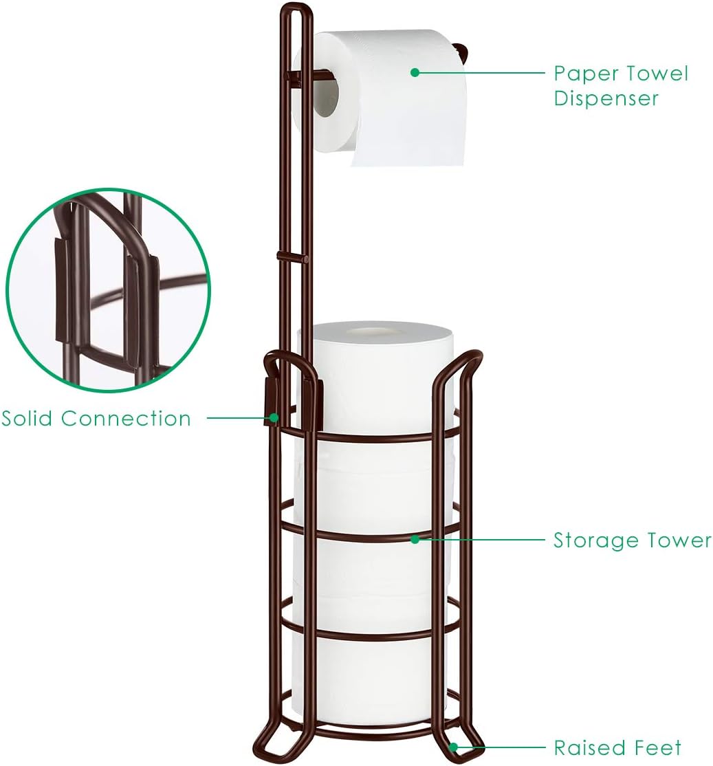 TomCare Toilet Paper Holder Stand Free Standing, Holds 4 Mega Rolls, Bronze | Tool-Free Assembly, Detachable Metal Wire