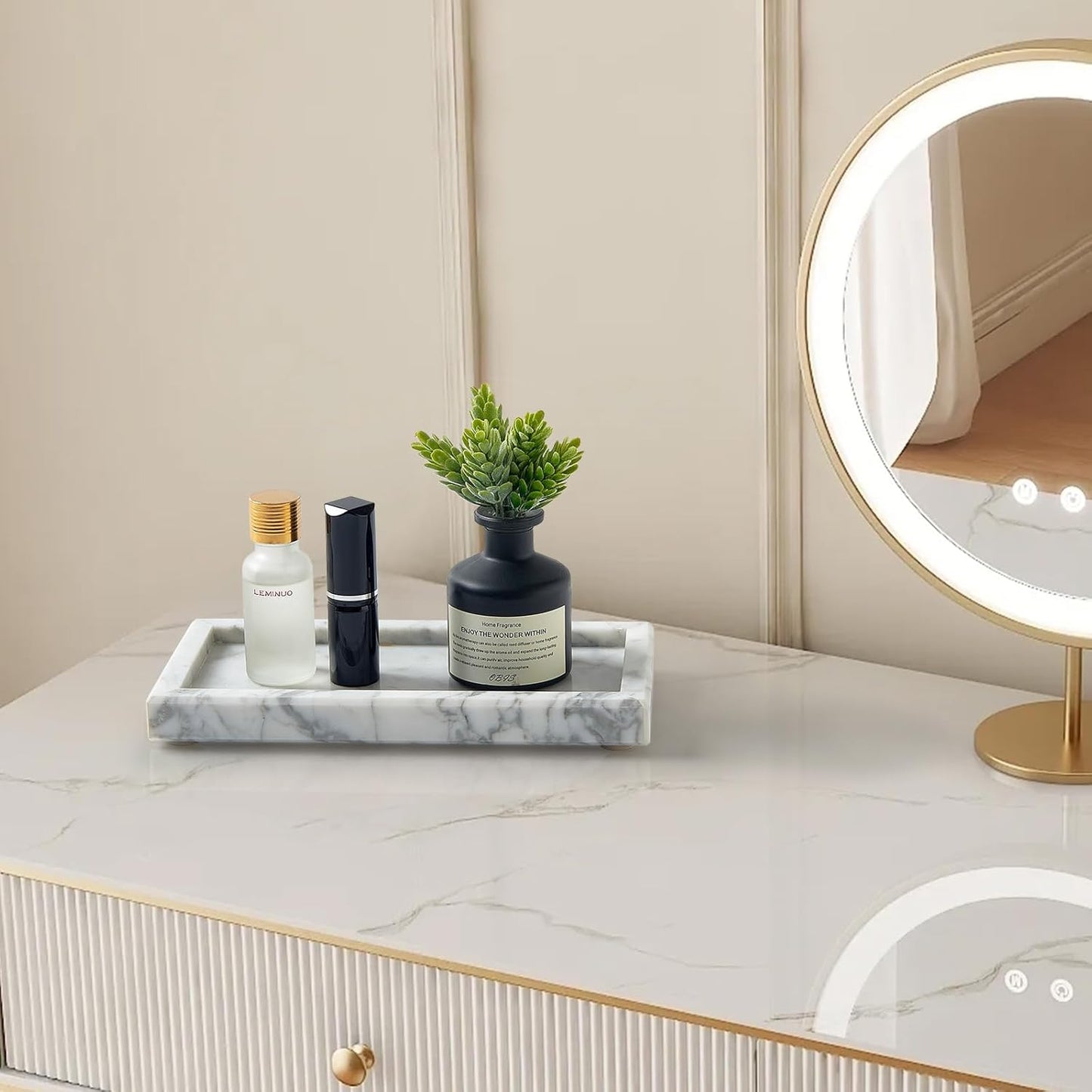 Stone Organizer / Natural Small Marble Vanity Tray / White / 7.9 x 4.3 x 0.8