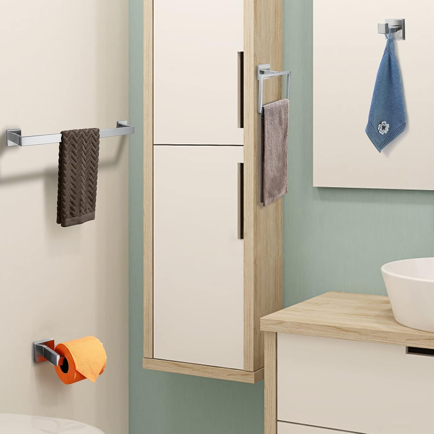 Brushed 4-Piece Bathroom Hardware Set Premium Stainless Steel Bath Towel Bar Sets Wall Mounted Square Bathroom