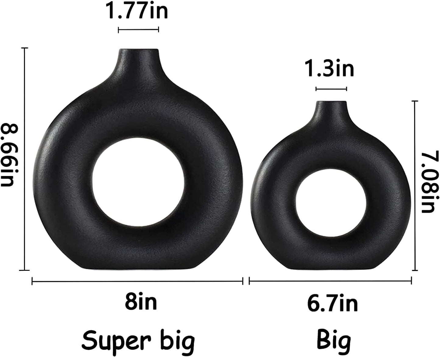 Ceramic Vases / Modern Round Vase Rustic Home Decor / Black / Big + Super Big / Set of 2