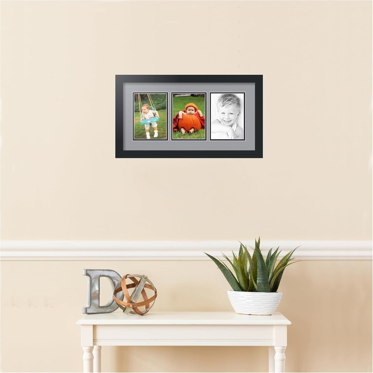 ArtToFrames Collage Picture Frame 3 Opening 3-5x7 Photo Frame | Made in USA | Black Frame Silver and Black Mats | Wall