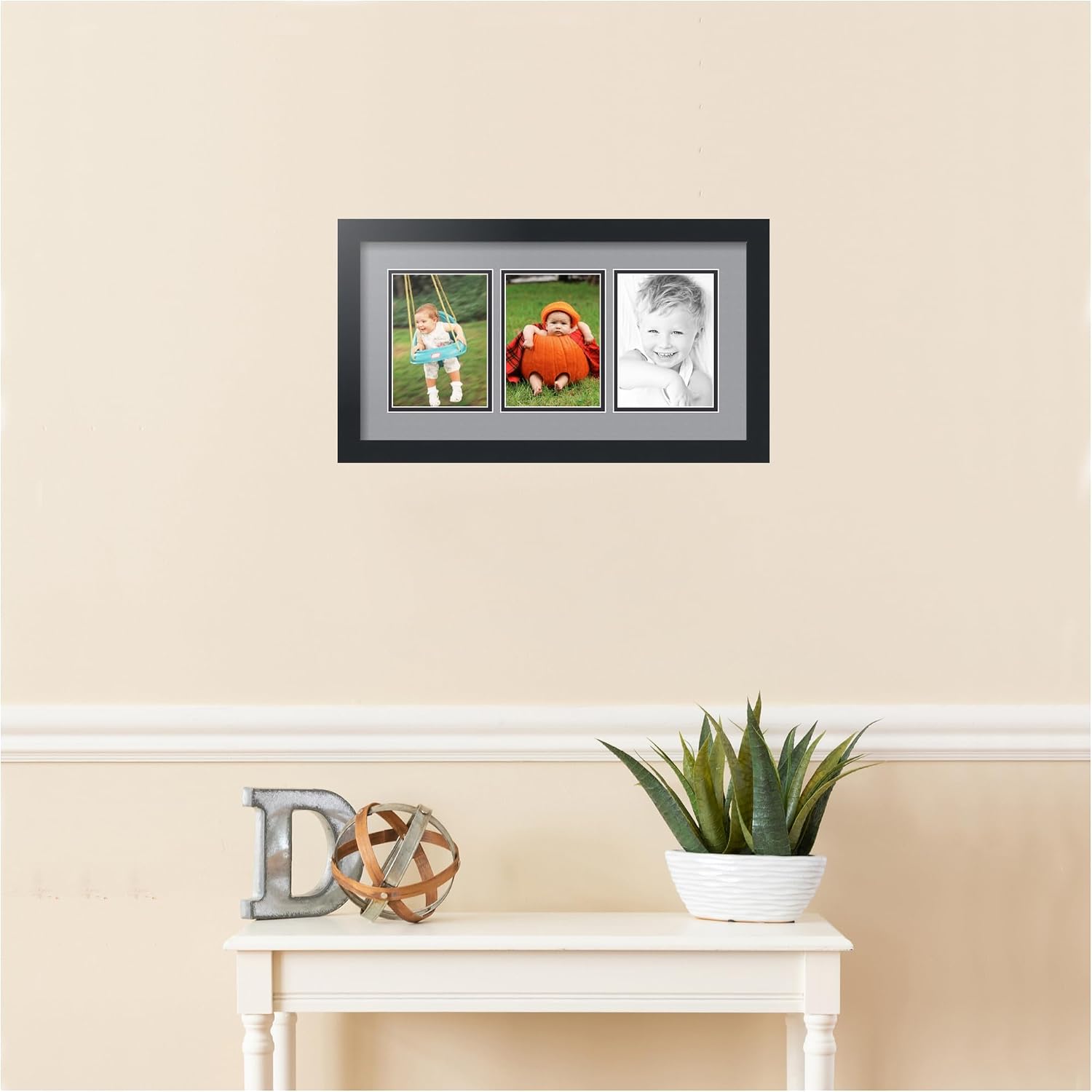 ArtToFrames Collage Picture Frame 3 Opening 3-5x7 Photo Frame | Made in USA | Black Frame Silver and Black Mats | Wall