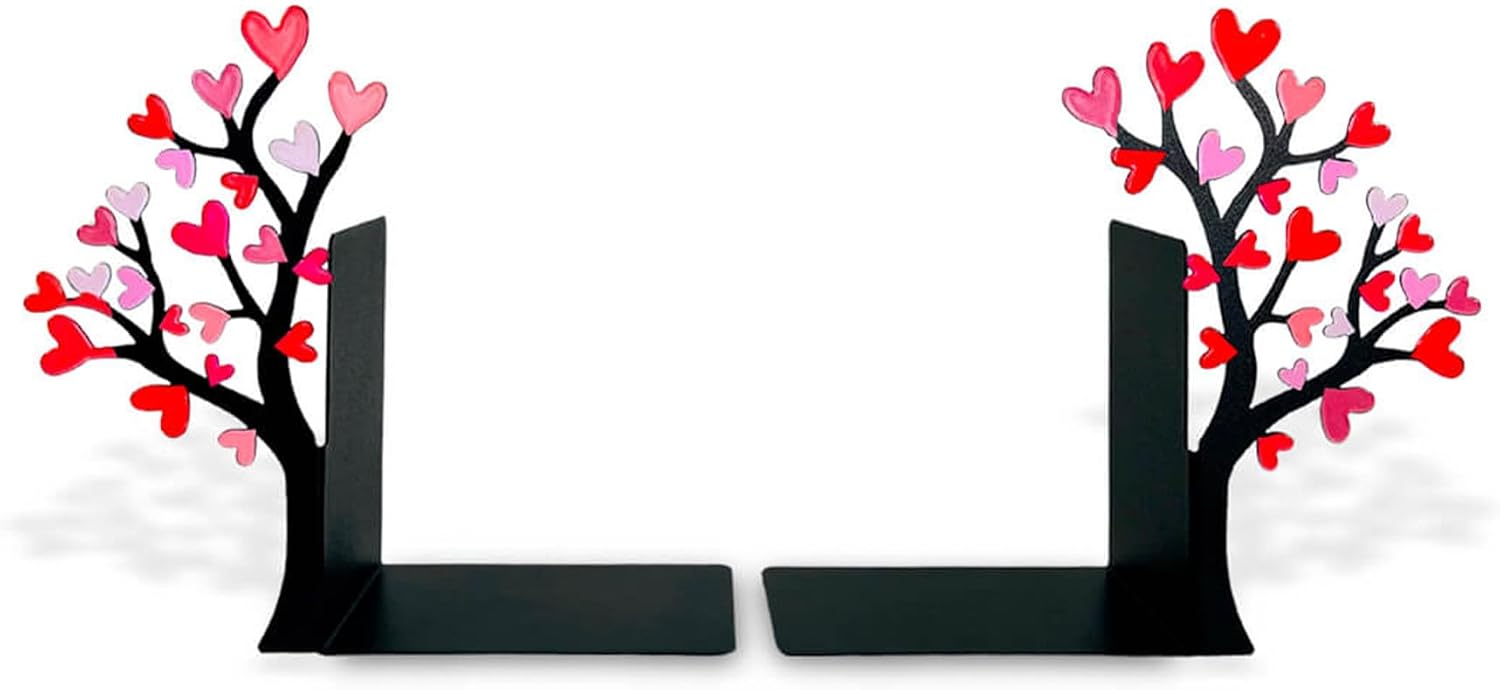 Tree Bookends / Decorative Pair of Book Holders / Flower-heart Tree - Colorful