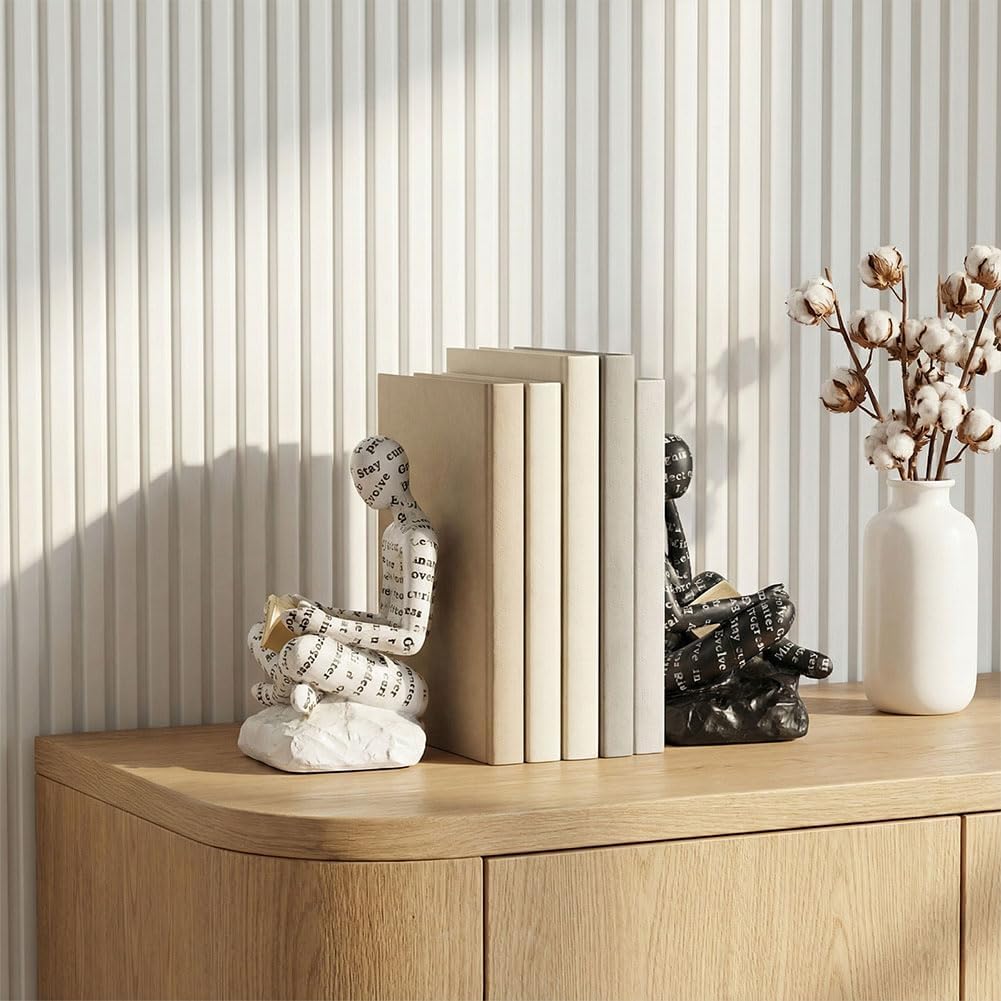 Modern Abstract Thinker Book Ends / Black White / Set of 2