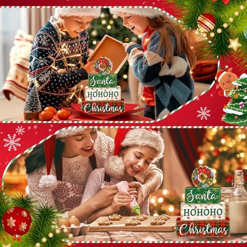 Britimes Christmas Santa Tiered Tray Decor Set, 4 Pack, Wooden Table Sign