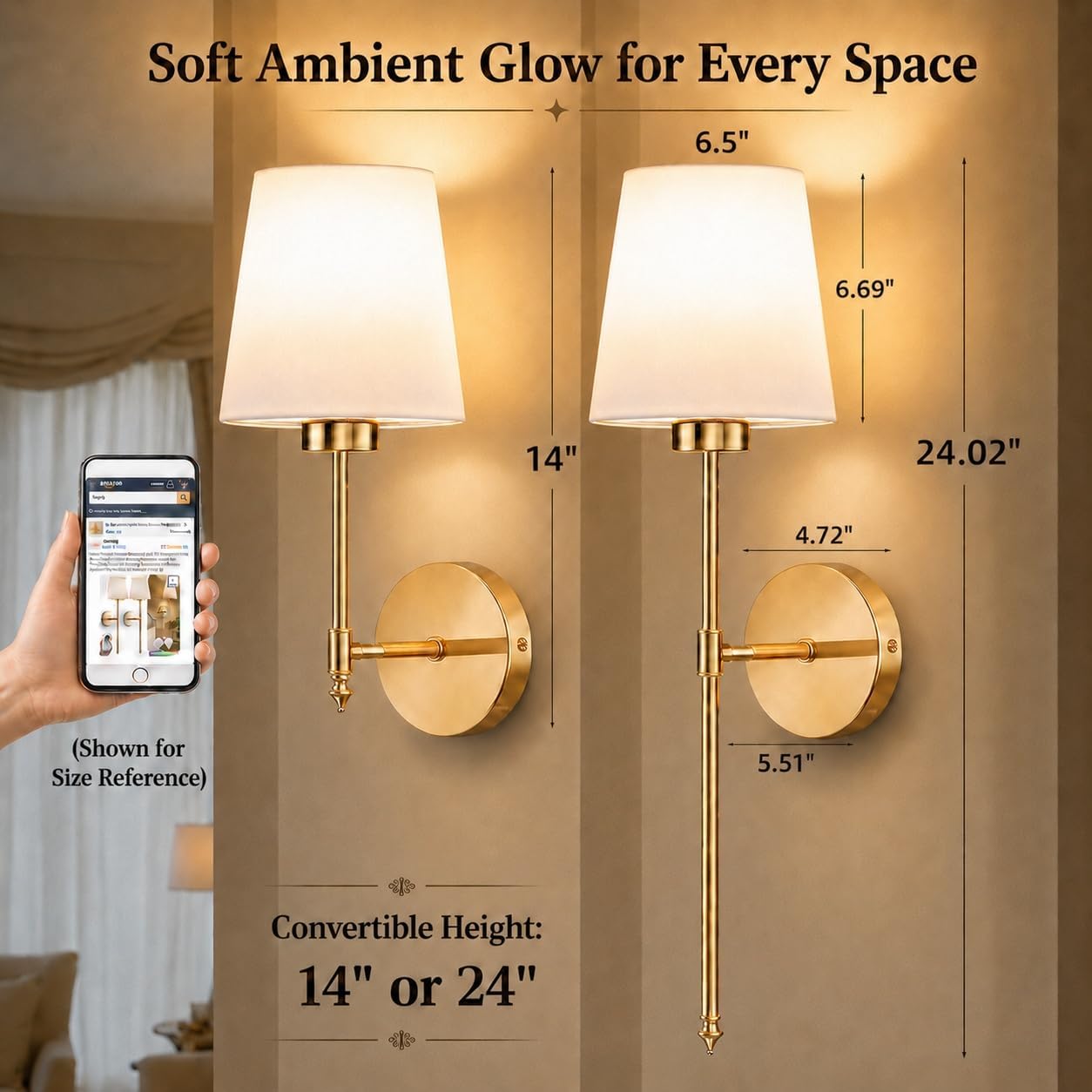 IRONPAX Wall Sconces Battery Operated Set of 2, Wireless Rechargeable Wall Sconce Set of Two, Dimmable Wall Lights with