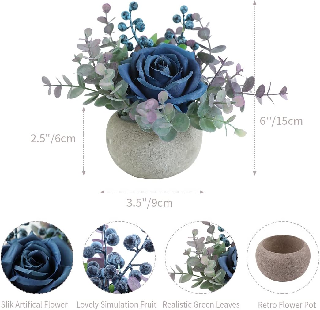 Small Artificial Rose Potted Plant / Blue