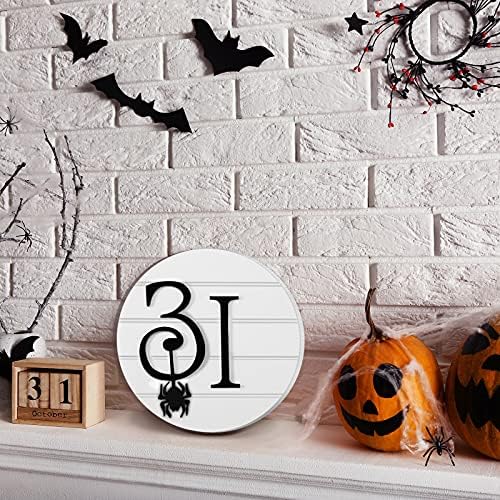 Blulu Halloween Table Decor, Rustic October 31st Round Wooden Block Sign