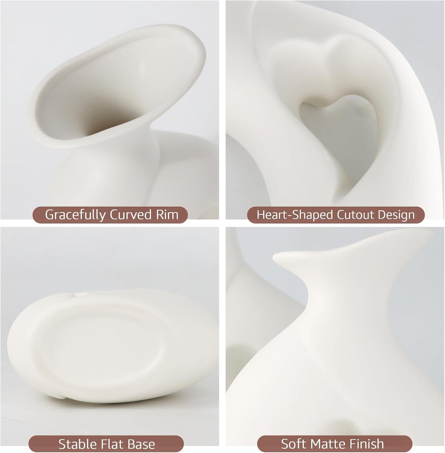Ceramic Vase Hollowed Heart Flower Vase Set for Modern Nordic Boho Home Decor / White