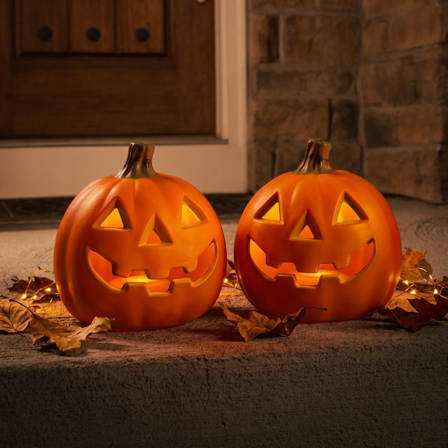 Xodus Battery Operated LED Light Up Pumpkin, Jack-O-Lantern, 6-inch, 2 Pack