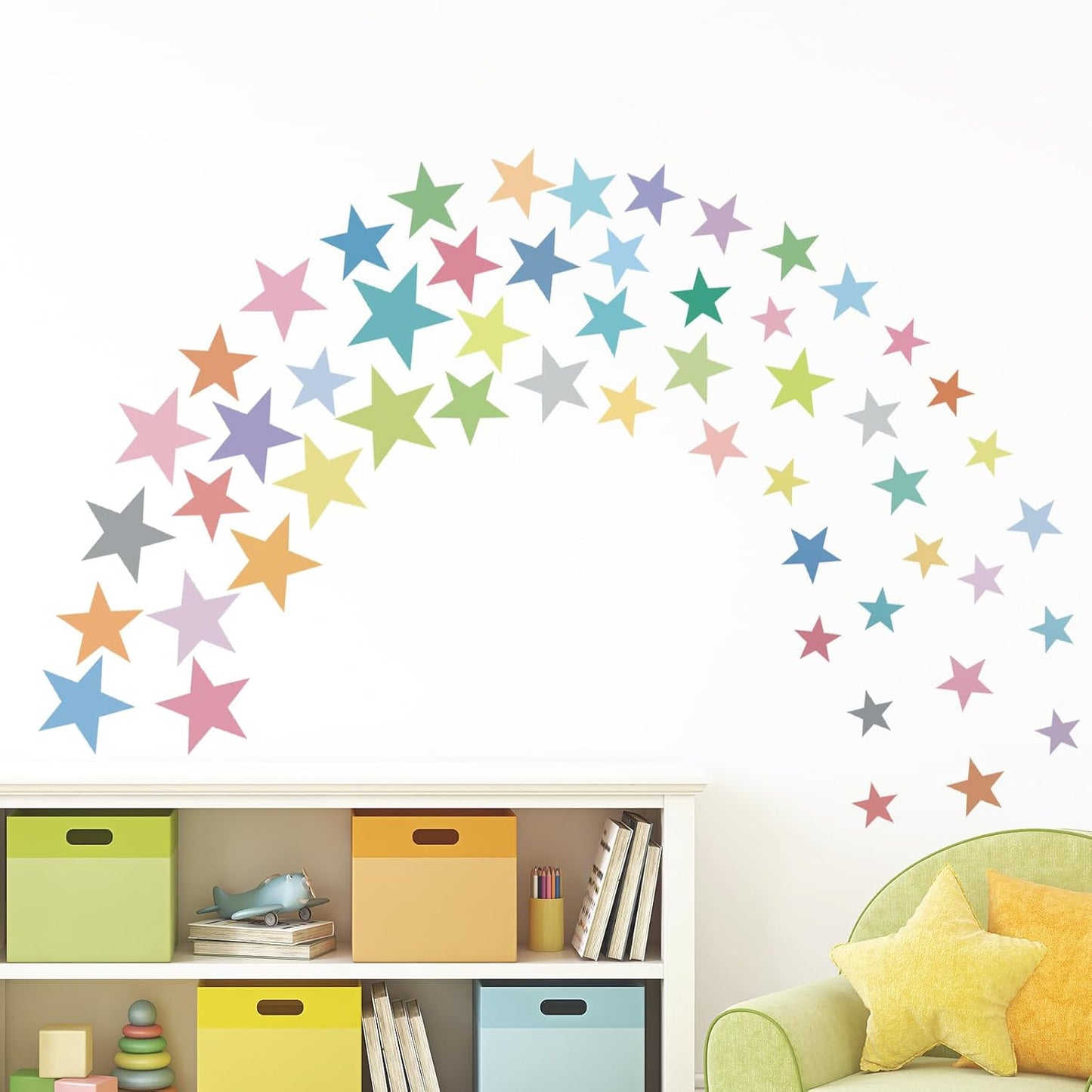 Colorful Boho Star Wall Decals Rainbow Colors DIY Vinyl Wall Art Sticker for Kids Baby / Set of 165