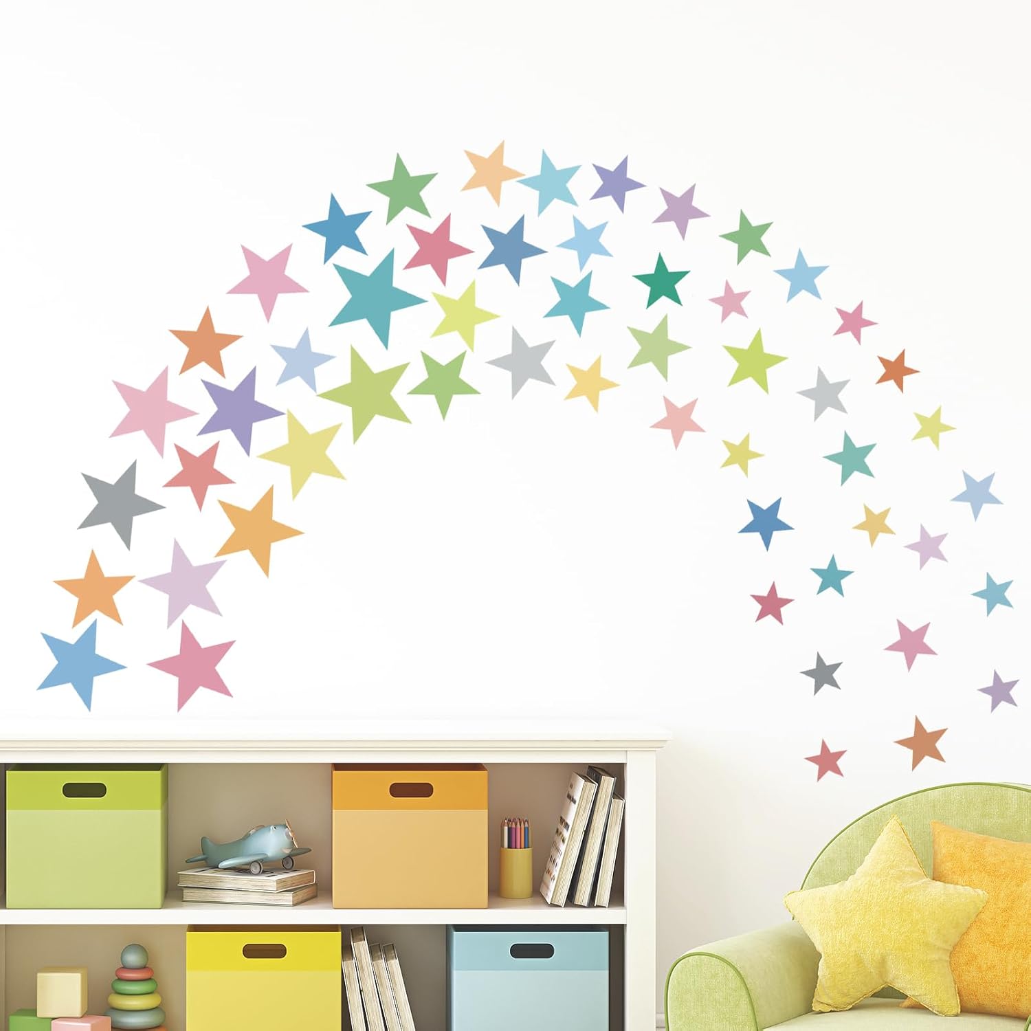 Colorful Boho Star Wall Decals Rainbow Colors DIY Vinyl Wall Art Sticker for Kids Baby / Set of 165