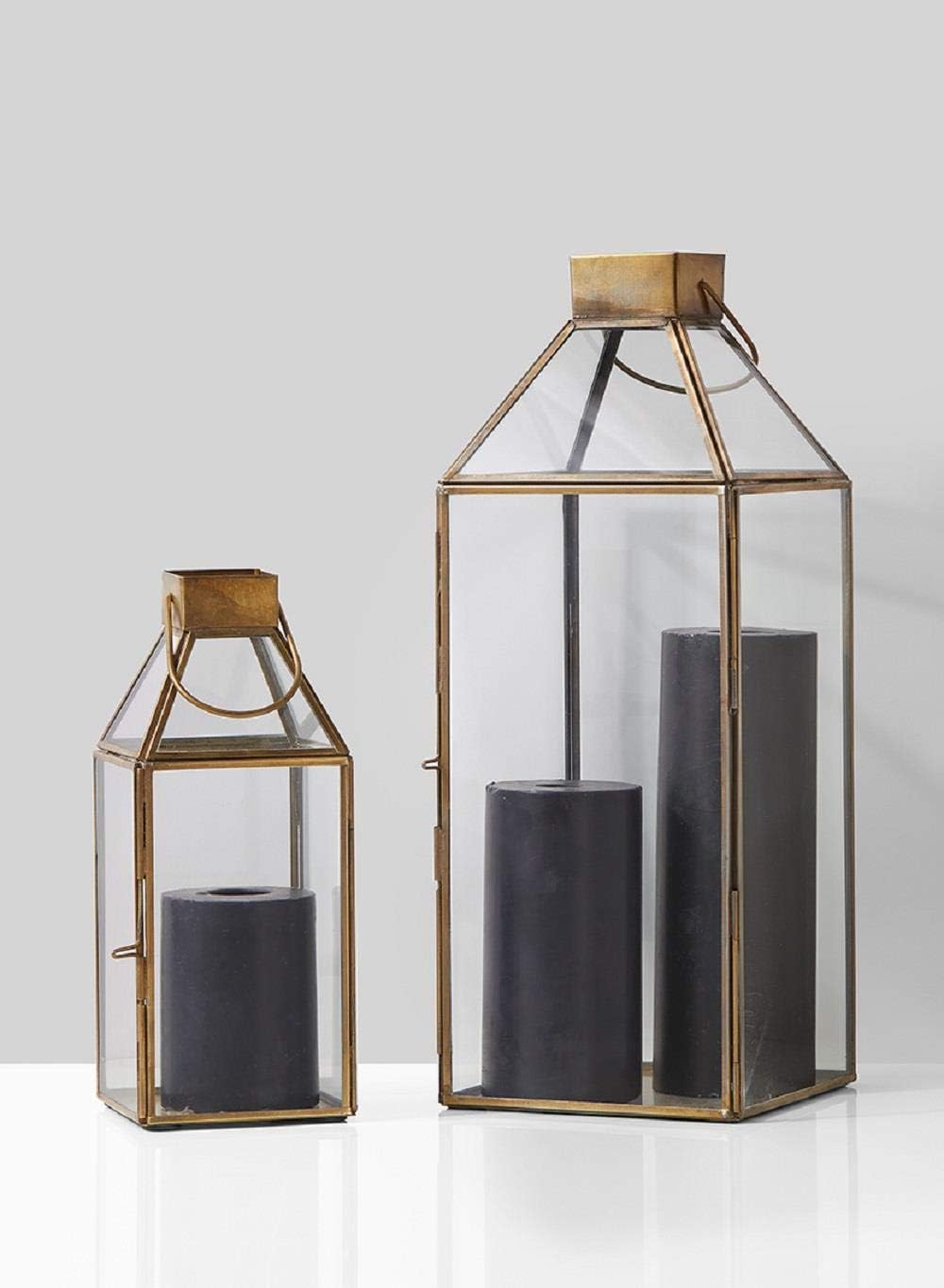 Serene Spaces Living Small Square Gold Lantern – 10" Tall Decorative Gold Lantern for Candles, Ideal for Weddings and
