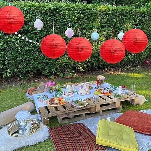 BEISHIDA 10 Inch Red Paper Lanterns 6 Packs Hanging Round Chinese Lantern