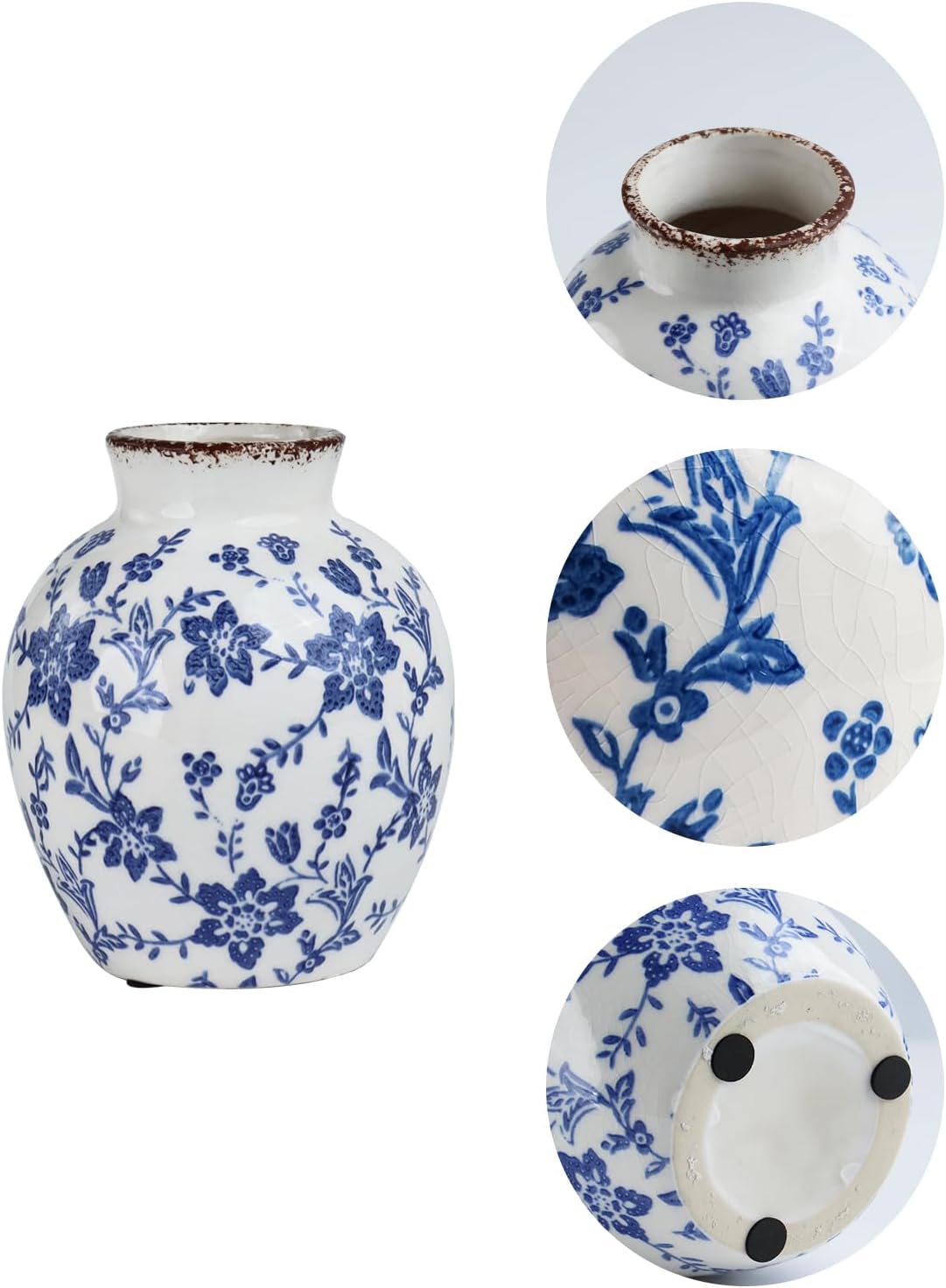 White Ceramic Vase / Blue02 / 6 Inch / Blue
