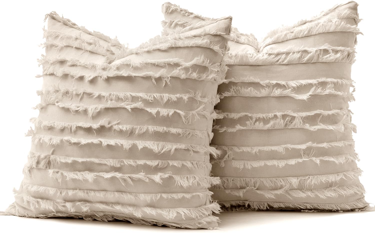 Decorative Boho Throw Pillow Covers Spring Neutral Beige Linen / 18 x 18 / Natural Beige / Set of 2