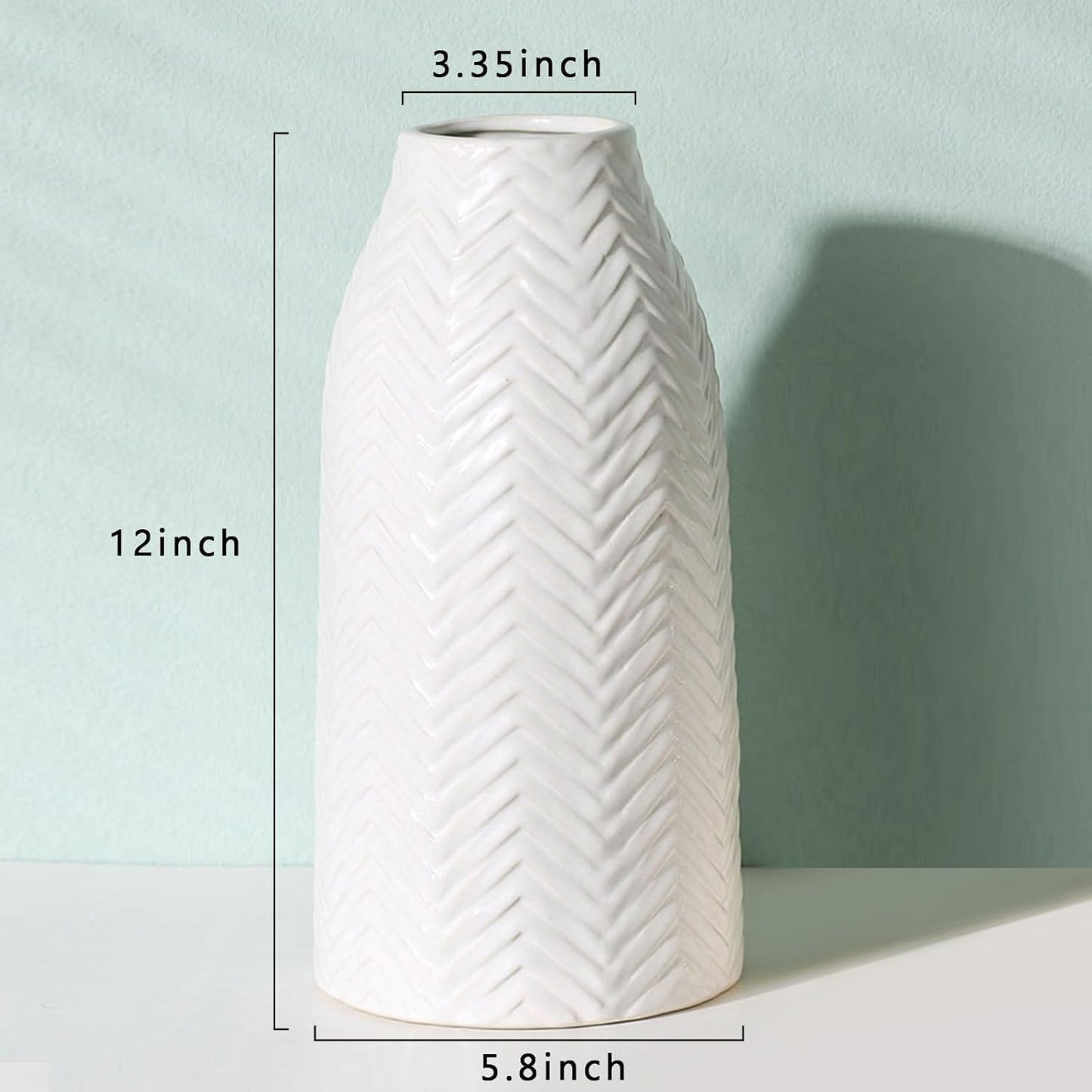 Vase for Flowers Ceramic Vase for Decor / 6d'' x 12"H / White