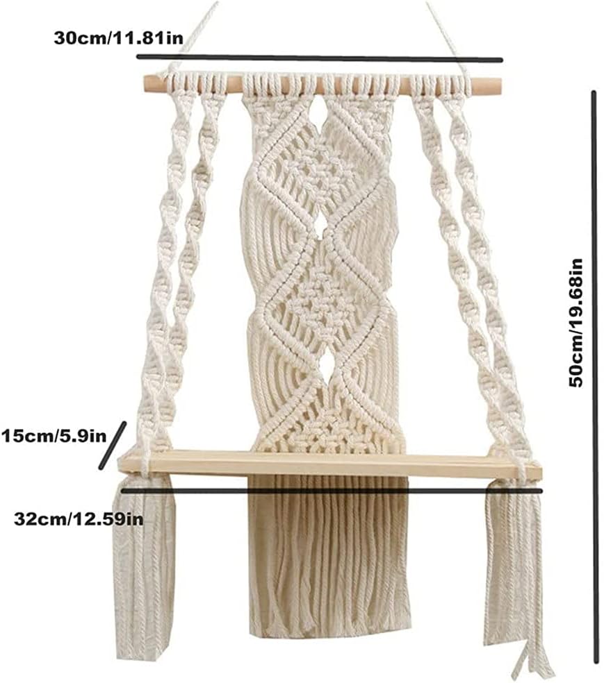 Macrame Wall Hanging Plant Decor Shelf Indoor Outdoor Floating Wood shelve Decorative Hand Made Rope