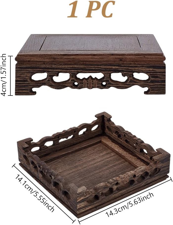 Wooden Display Stand Base Vase Riser Oriental Style Pedestal Stand Display Base / Square / 5.5 x 5.5