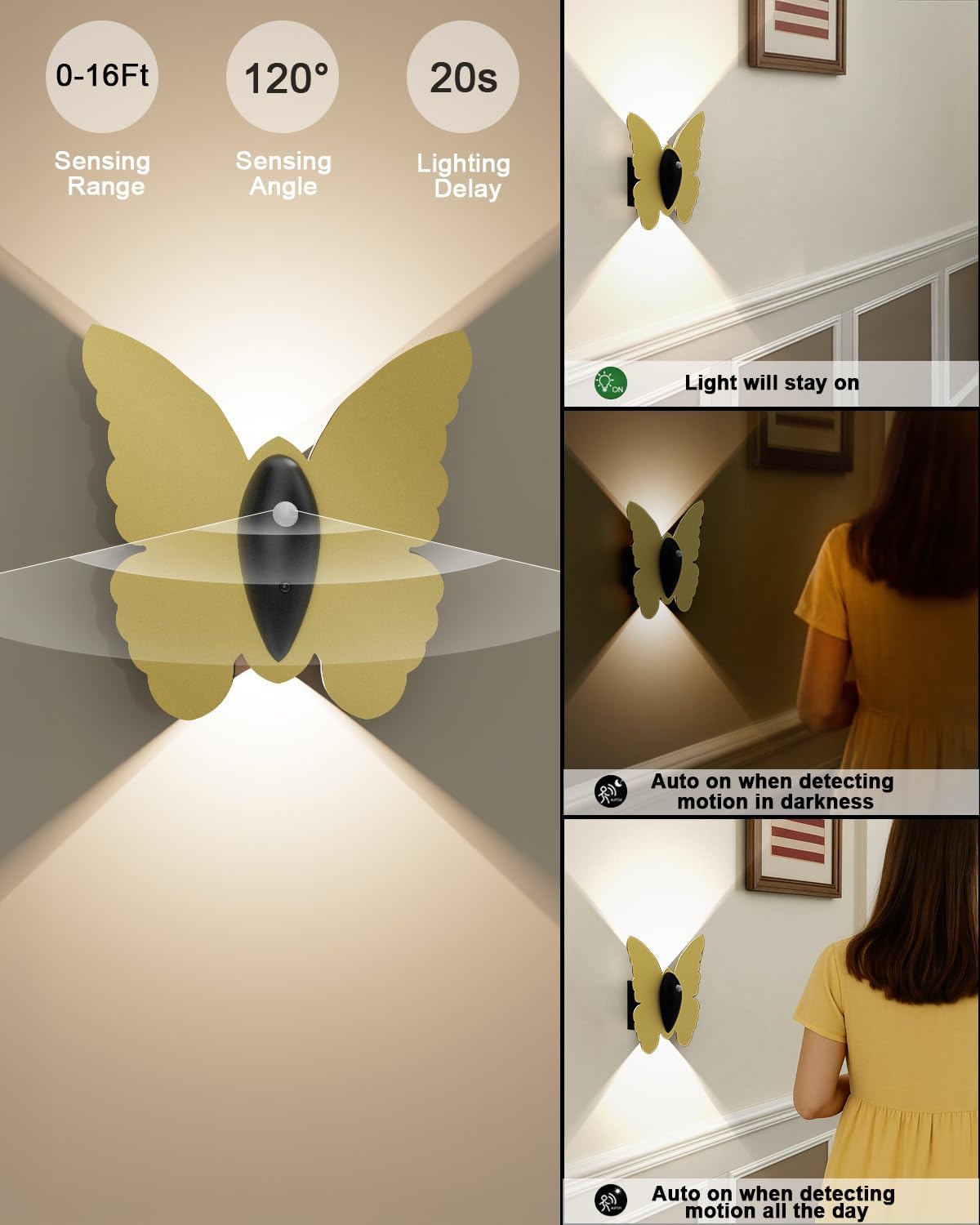 Eneru Motion Sensor Wall Sconce Set of 2, Rechargeable Wall Lights, Indoor | 5000mAh Battery Operated Wall Sconces