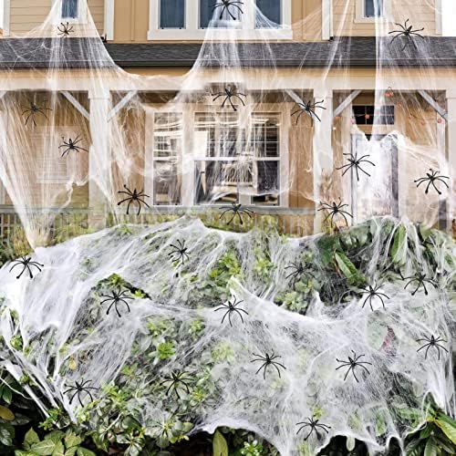 1000 sqft Spider Webs Halloween Decorations with 77 Fake Spiders